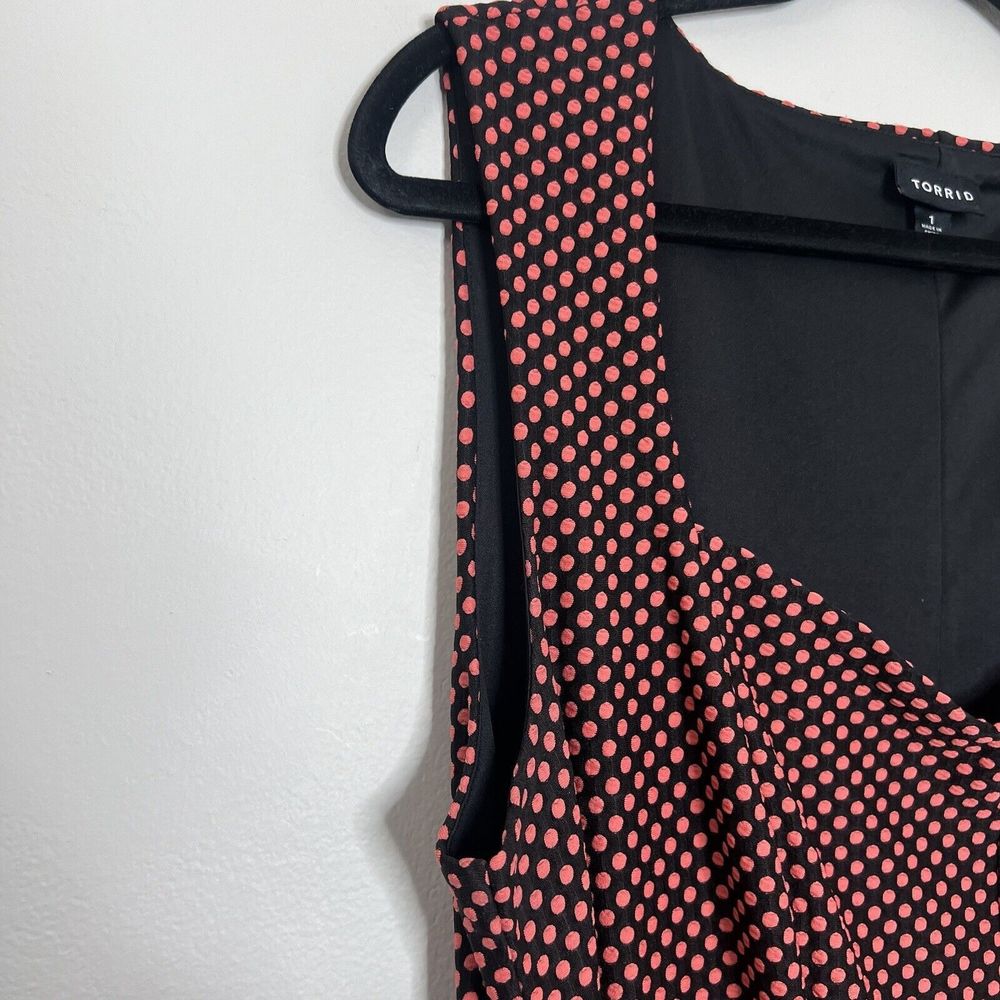 Torrid Dress Women's 1/1X Black Coral Polka Dot Sleeveless Sweetheart Belt Midi - Picture 4 of 15
